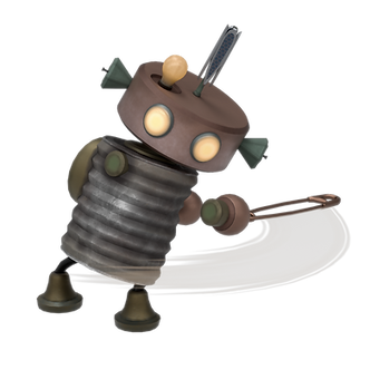 The main character swinging a safety pin.