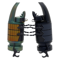 A render of two beetle shaped robots holding hands.