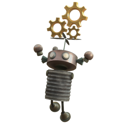 The main character collecting a golden cog.